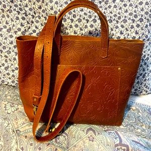 My Portland leather goods medium cross body tote in meadow.